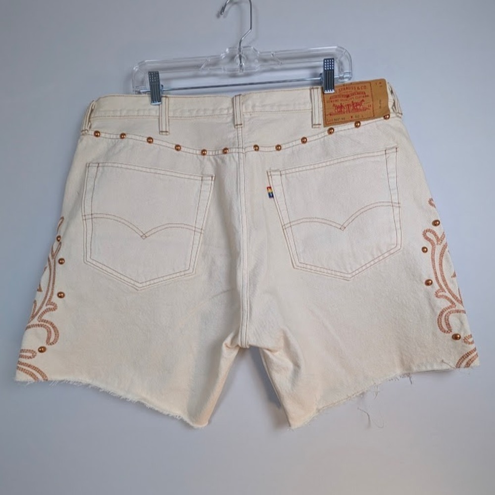 Levi's 501 Pride Shorts 40 Copper Studded Embroidered Cowboy Cut Offs  Rainbow